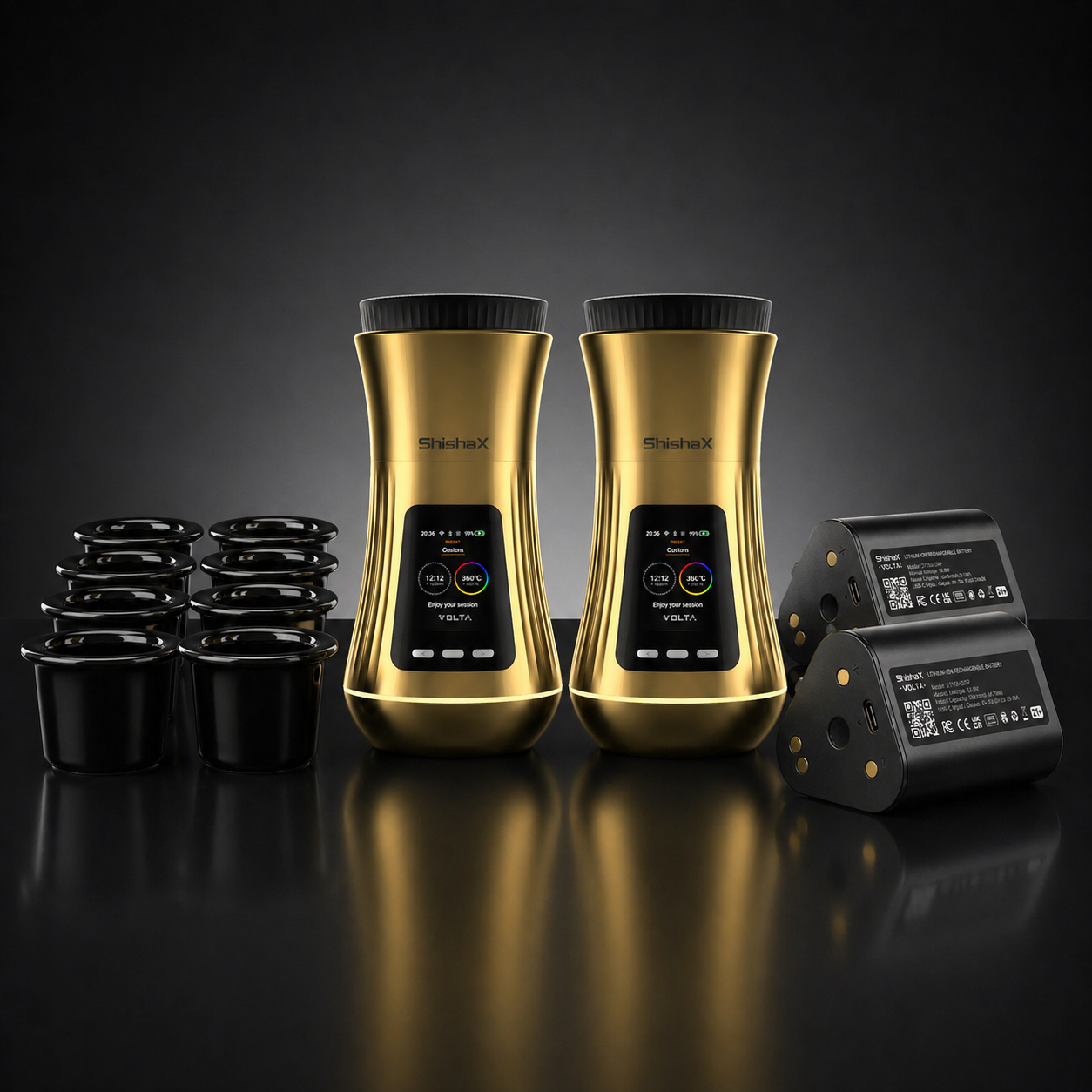 VOLTA DUO Extended Pack Gold β two gold electric hookah heaters with accessories by ShishaX