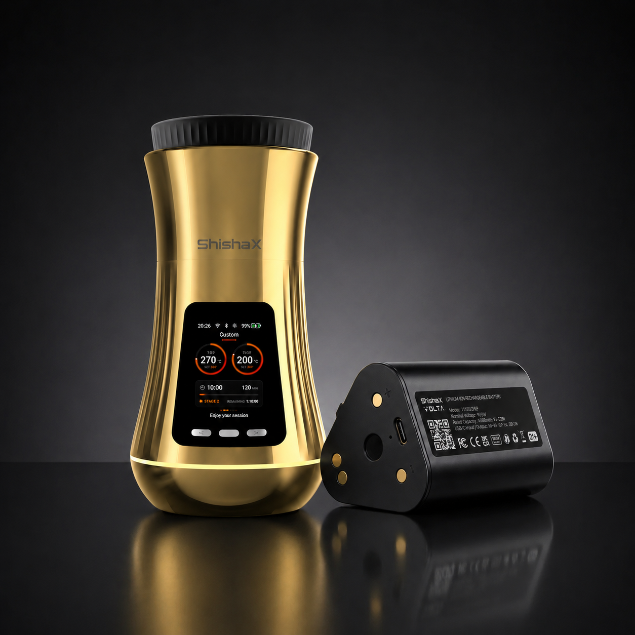 VOLTA Travel Kit (24K Gold) electric hookah set by ShishaX
