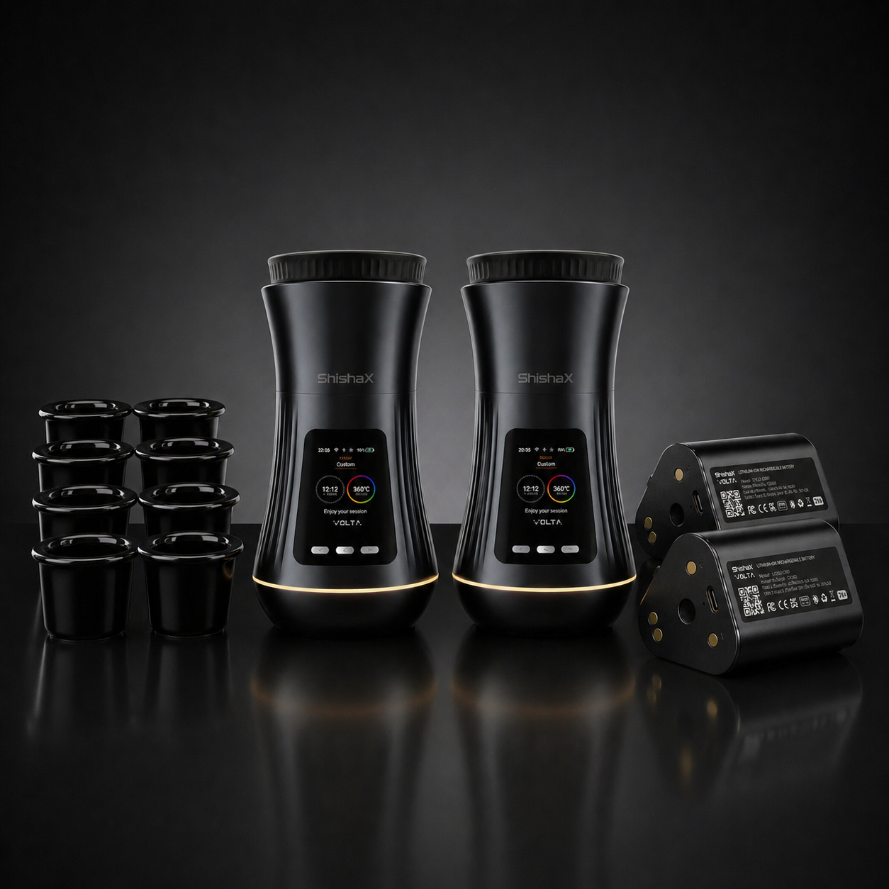 VOLTA DUO Extended Pack Black — two black electric hookah heaters with accessories by ShishaX