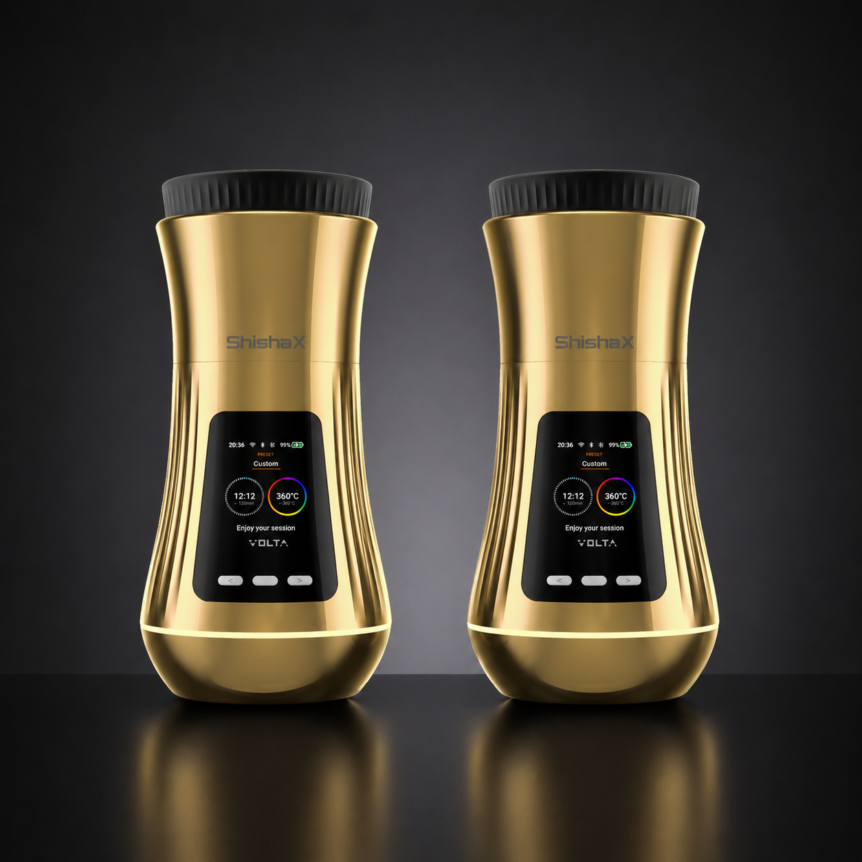VOLTA DUO Pack Gold — two VOLTA 24K Gold electric hookah heaters by ShishaX