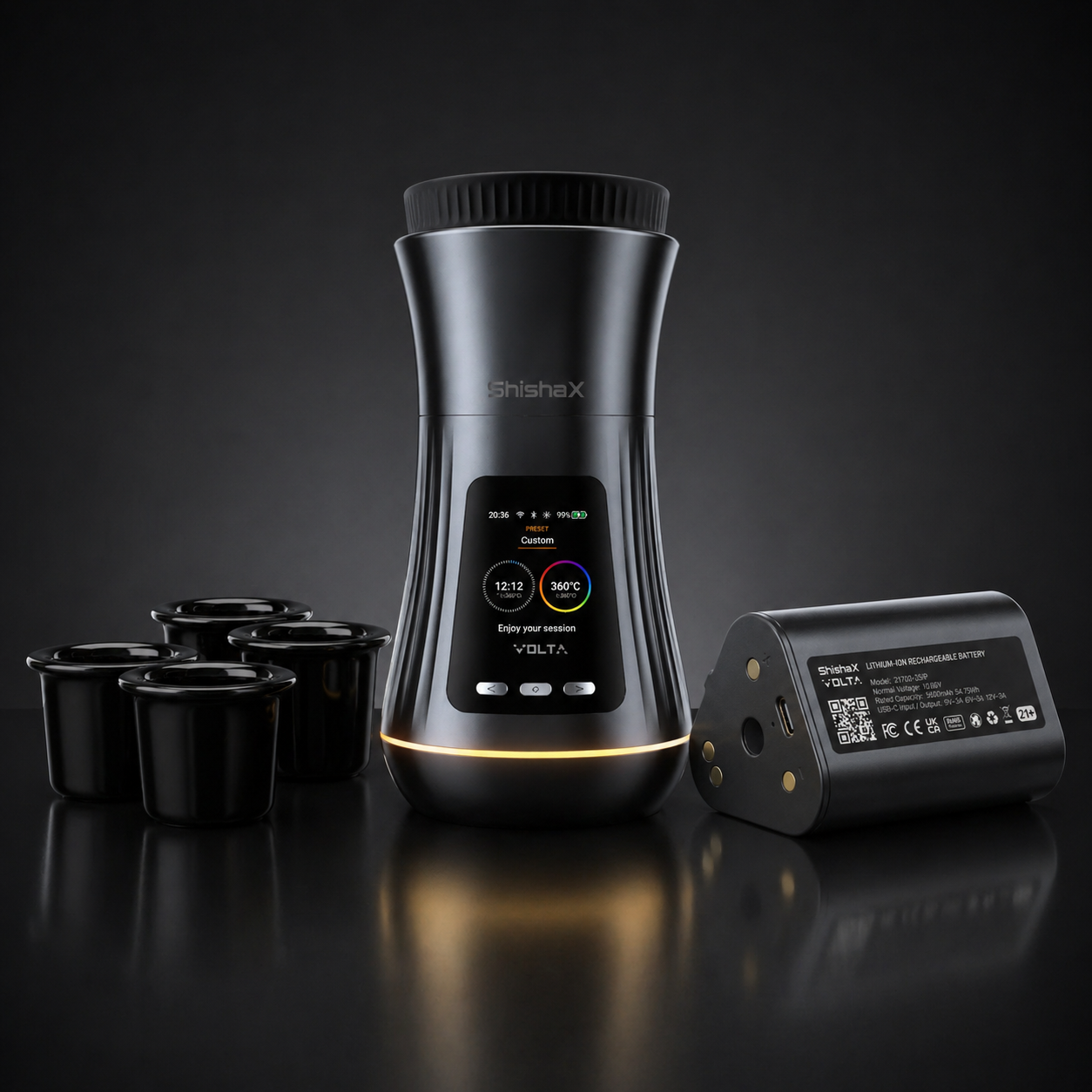 VOLTA Essentials Kit Black — electric hookah heater with extra battery and ceramic chambers by ShishaX